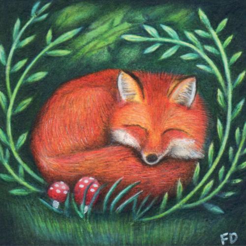 Greetings card "Sleeping Fox" 16x16cm