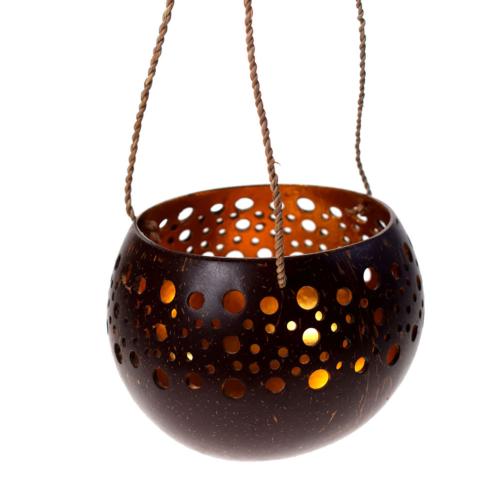 Coconut planter/t-lite holder cut out circles gold colour lacquer inner