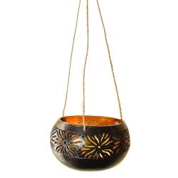 Coconut planter/t-lite holder cut out suns gold colour lacquer inner