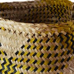 Woven seagrass basket, natural yellow black 35cm