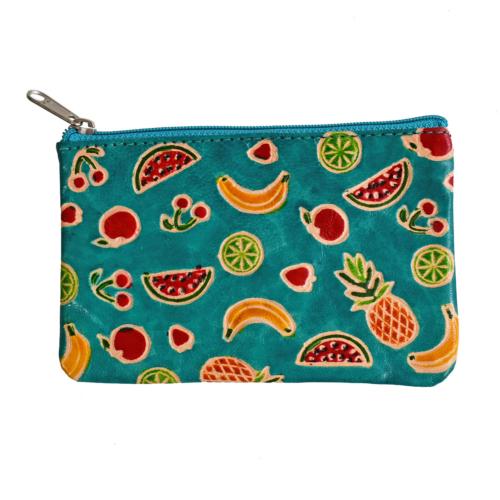 Leather coin rectangular purse, fruits design, 14x9cm