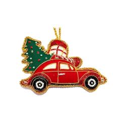 Hanging Decoration Embroidered Christmas Car with Tree