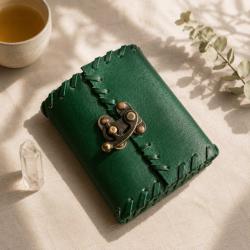 Green Leather Notebook Journal with Clasp 8 x 10cm