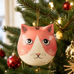 Cat Hanging Decoration Papier Mâché Pink 5cm