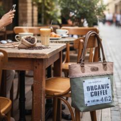 Tote Bag Recycled Tent Canvas, Organic Coffee 33 x 6 x 31cm
