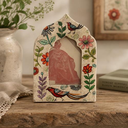 Photo Frame Hand Painted Wood Floral Arched 4x6 inch Photo