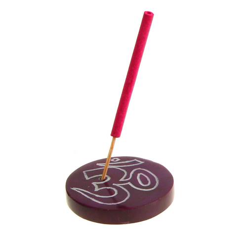 Incense holder, soapstone, Om symbol purple