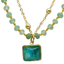 Necklace with Beads + Jade Colour Stone