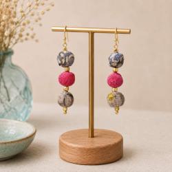 Earrings Recycled Drop 3 Beads Multicoloured 5cm