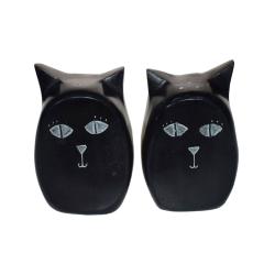 Cat soapstone cruet set salt & pepper pots shakers 4.75 x 4 x 7.5cm
