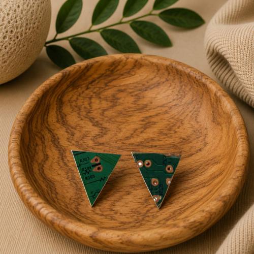Stud earrings, recycled circuit board triangle