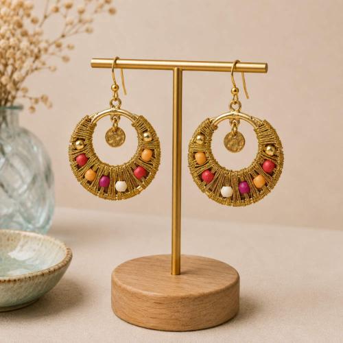 Earrings Circle with Drop Thread and Beads 2.5 x 4cm