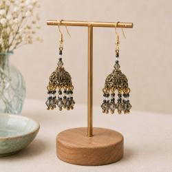 Earrings gold and blue crown hanging