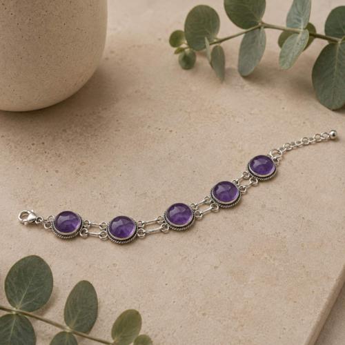 Bracelet 5 amethyst stones