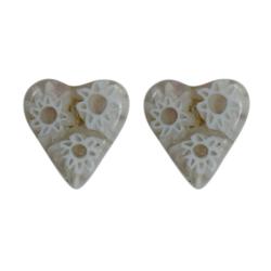 Ear studs, glass heart shaped beads, white 1.3 x 1.3cm