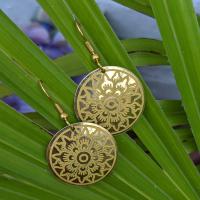 Earrings brass discs with yellow inlay