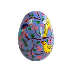 Egg ornament paper maché, birds design light blue 5 x 3.5cm