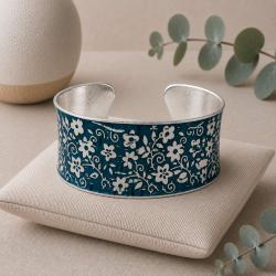 Brass Cuff Bracelet Embossed Floral Design
