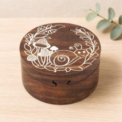 Puzzle Box Round Woodland Sheesham Wood 10 × 10 × 6cm
