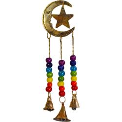 Hanging windchime with Chakra Beads, Moon & Star, recycled brass 6 x 31cm