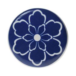Single round ceramic coaster flower with dark blue petals