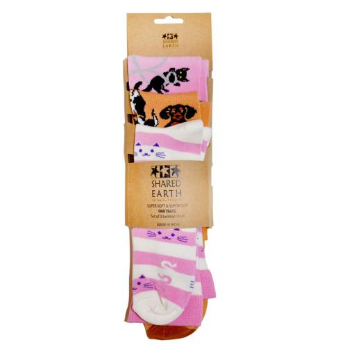 3 pairs of bamboo socks, cats and dogs, Shoe size: UK 3-7, Euro 36-41