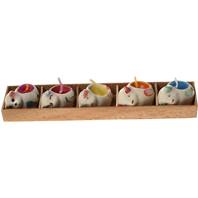 Pack of 5 mini candles in cat shaped holders
