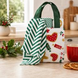 3 Christmas Kitchen Tea Towels Reusable Bag Recycled Cotton