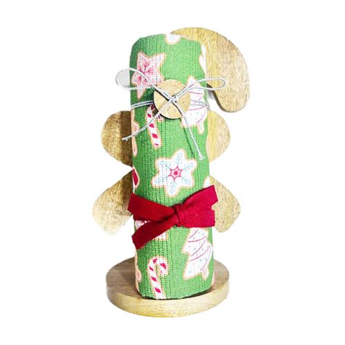 Christmas Tea Towel + Wood Candy Cane Stand Recycled Cotton