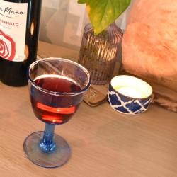 Single Wine Glass Recycled Glass Blue Tinted, 13cm height