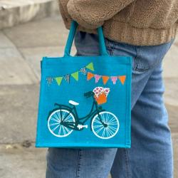 Jute shopping bag, square, bicycle