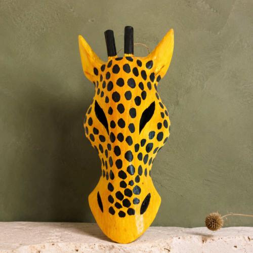 Mask Albesia Wood Giraffe Black Spots on Orange 20cm
