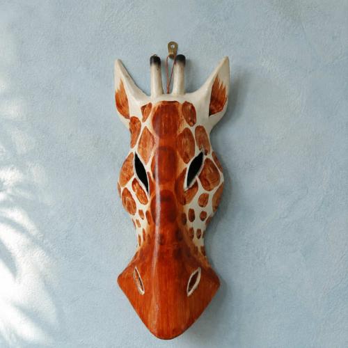 Mask Albesia Wood Giraffe Orange / Brown Spots 20cm