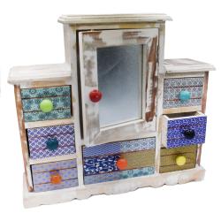 Wooden jewellery cabinet, opening door + 7 mini drawers 40.5 x 30.5 x 11.5cm