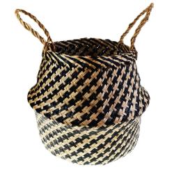 Woven seagrass basket, natural & black 25cm