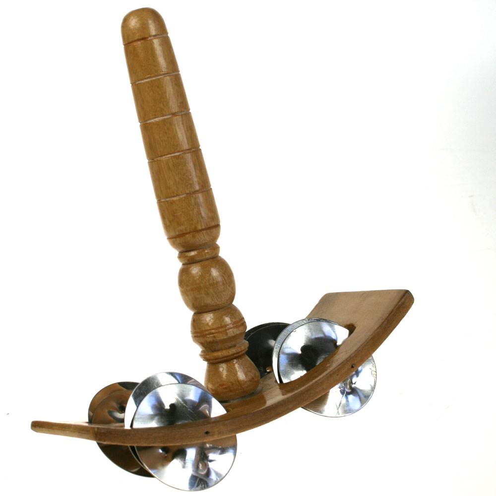 Tambourine shaker, 4 sets of jingles, wooden handle