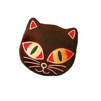 Leather coin purse cat brown