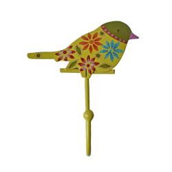 Single metal coat hook, bird light green