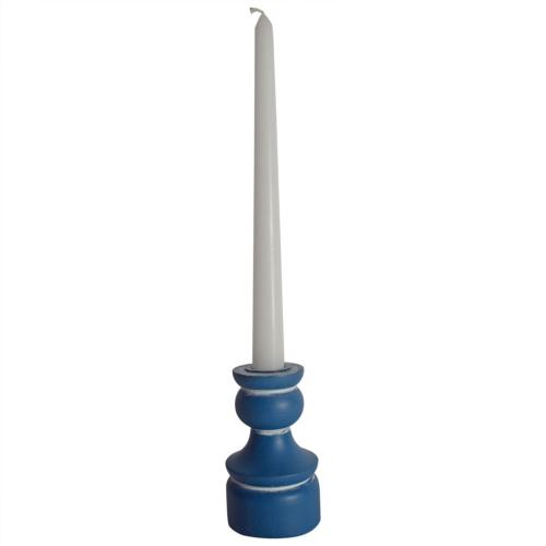 Candlestick/holder hand carved eco-friendly mango wood blue 10cm height asstd