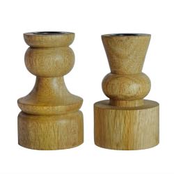 Candlestick/holder hand carved eco-friendly mango wood natural 10cm height asstd