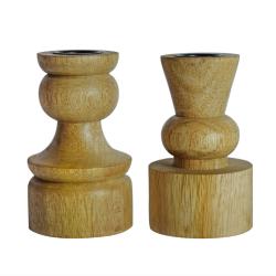 Candlestick/holder hand carved eco-friendly mango wood natural 10cm height asstd