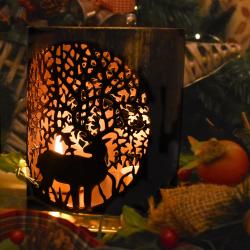 Metal Die Cut Candle Holder, Stag in woodland, 13cm height