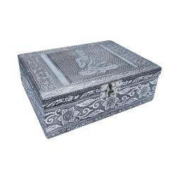 Jewellery box, aluminium Buddha design, 17x6x12.5cm