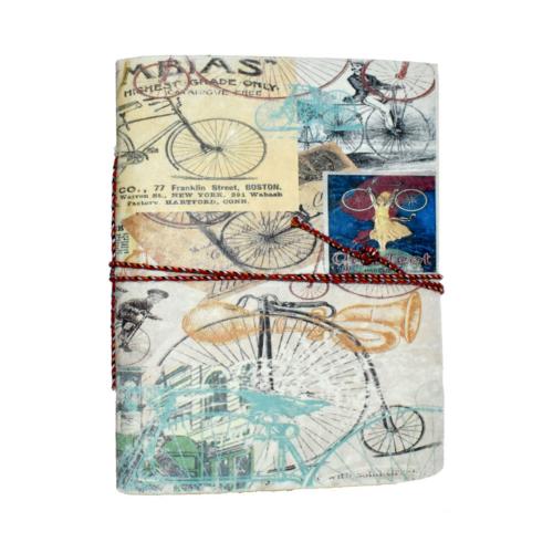 Notebook handmade paper, bike design on cover 10 x 15cm