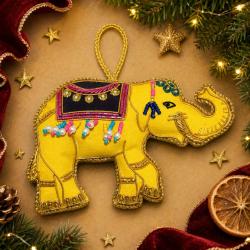 Hanging Decoration Embroidered Elephant Yellow
