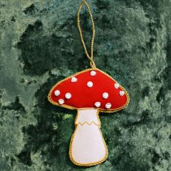 Hanging decoration, embroidered velvet, toadstool