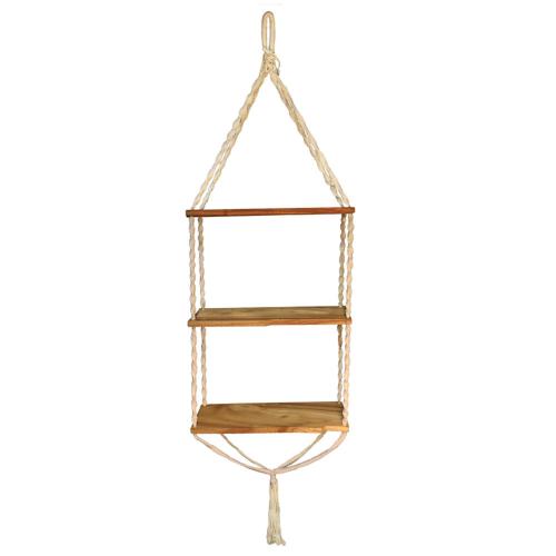 3 wooden shelves with macrame hanging/support