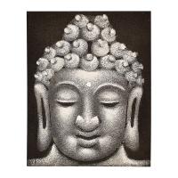 Buddha canvas print, silver colour on black
