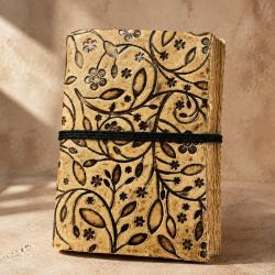 Notebook Leather Bound Leaves/Flowers Brown 13 x 18cm