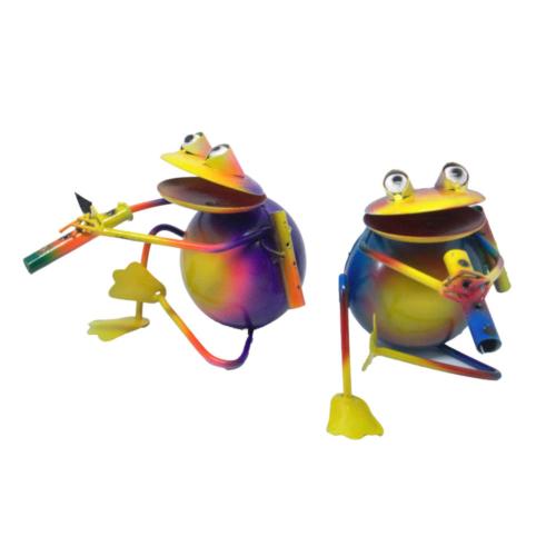 Frogs Flautists Metal Assorted Colours 12x17cm